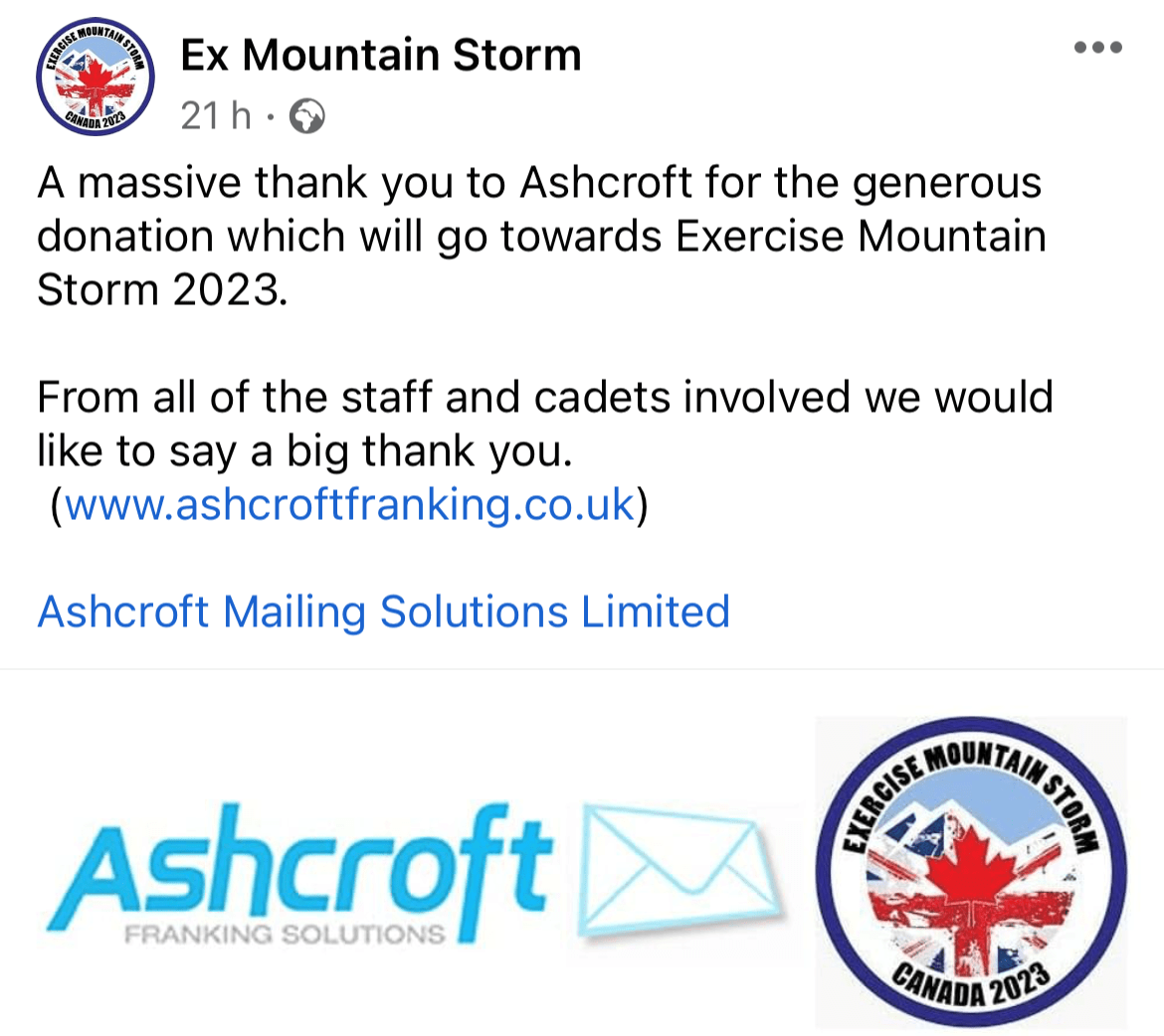 Ashcroft sponsor Exercise Mountain Storm